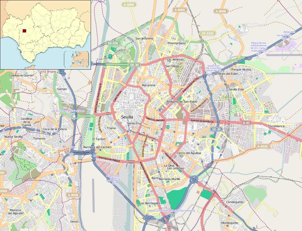 kart Sevilya, İspaniya məhəllələri